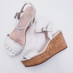 Kate Spade New York Tomas Ruffle White‎ Leather Platform Wedge Sandal Size 9.5